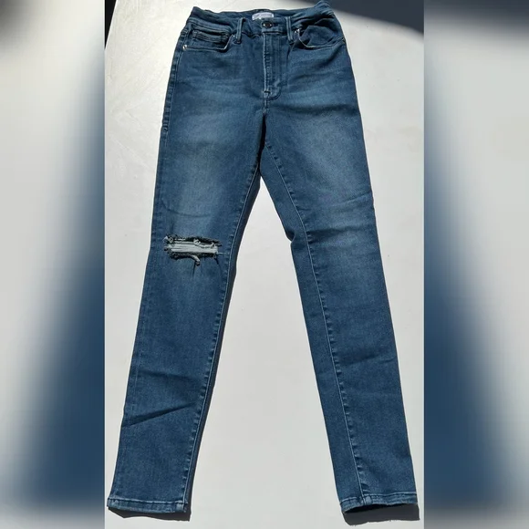 Good American Blue Distressed Skinny Jeans - Picture 1 of 10